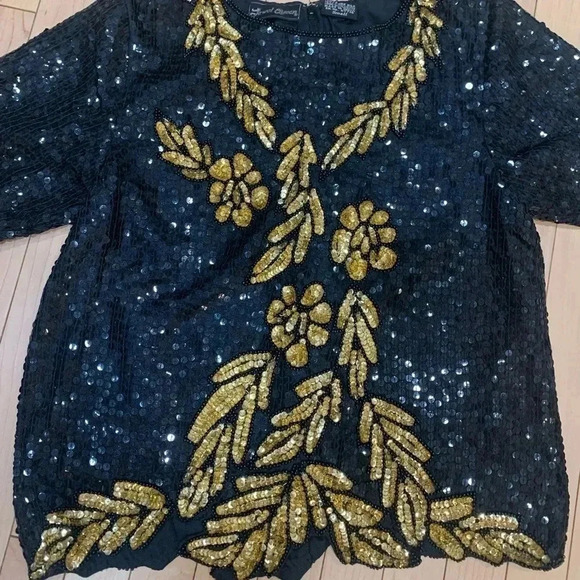 Vintage Sequin back and gold top size small jewel queen - Picture 7 of 9